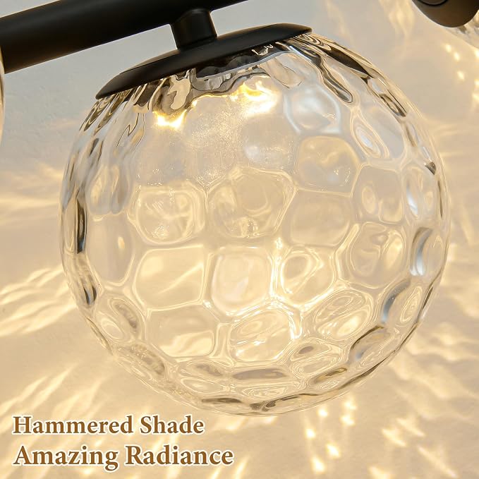 Black 5-Light LED Modern Hammered Glass Globe Bathroom Vanity Light | Hammered Glass, Captivating Water-Inspired Glow, Matte Black Finish, Mid Century Modern Design, Integrated LED Light Source