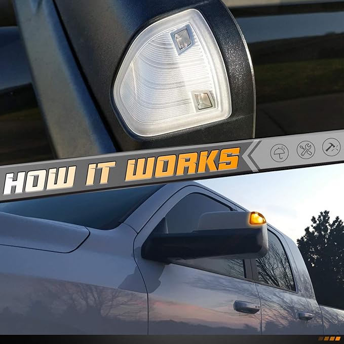 HERCOO LED Side Mirror Turn Signal Light Left and Right Lamps Clear Cover Lens for 68302828AA 68302829AA Compatible with 2010-2018 Dodge Ram 1500 2500 3500 4500 5500, Pack of 2
