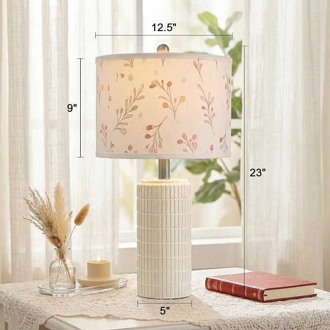 PoKat 23'' Table Lamp with Flower Lampshade for Night Stands, Birthday Gifts for Women Mom, House Warming Gifts New Home Decor, Ceramic Lamp for Living Room, Modern Bedroom Lamp for Nursery