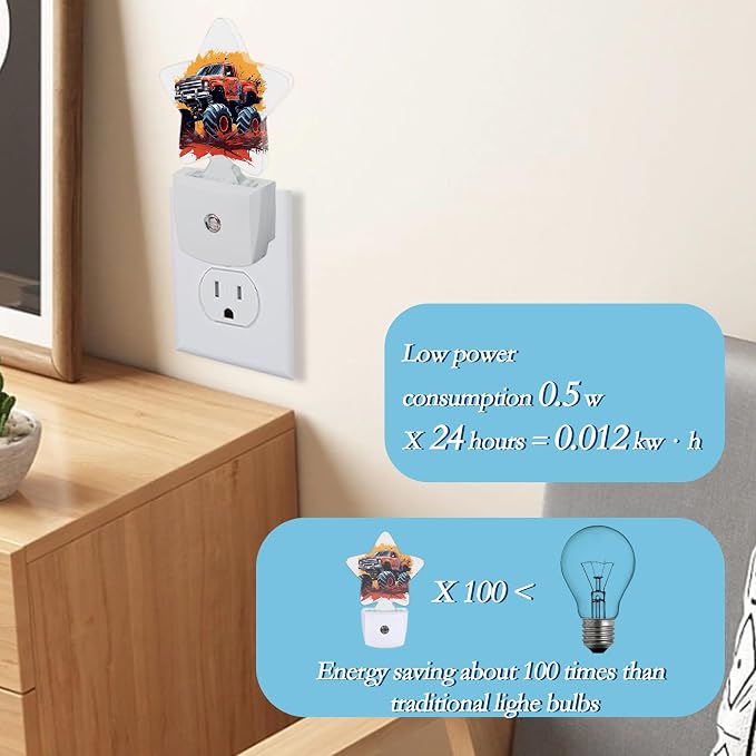 Cartoon Car Plug-in Night Light with Dusk-to-Dawn Sensor for Bathroom,Bedroom and Hallway Sleep Friendly Lamp for Women/Girls/Boys Gift,0.5w