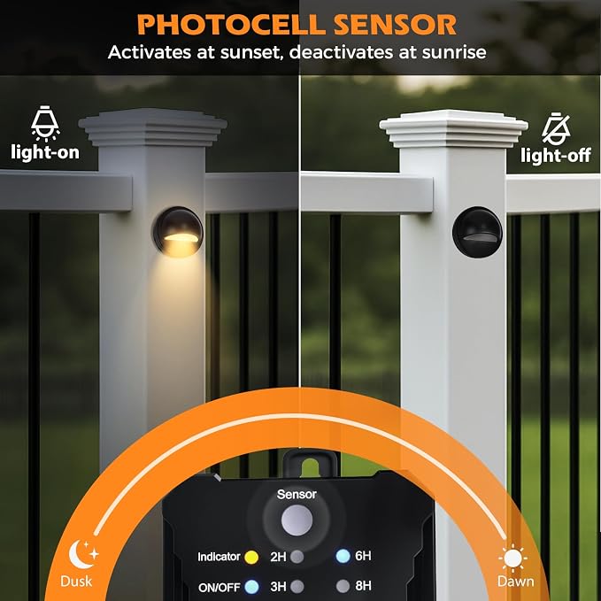Low Voltage LED Deck Lights Kit with Transformer Timer and Photocell Sensor, IP67 Waterproof Low Voltage Landscape Lighting, Step Lights for Outdoor Walkway Stair Post Railing (8 Pack)