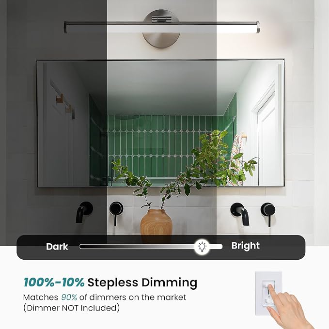 KAISITE Bathroom Light Fixture Over Mirror 22IN Brushed Nickel Vanity Lighting Fixture Dimmable LED Vanity Light Rotatable Modern Bathroom Light Bar 18W 3000K