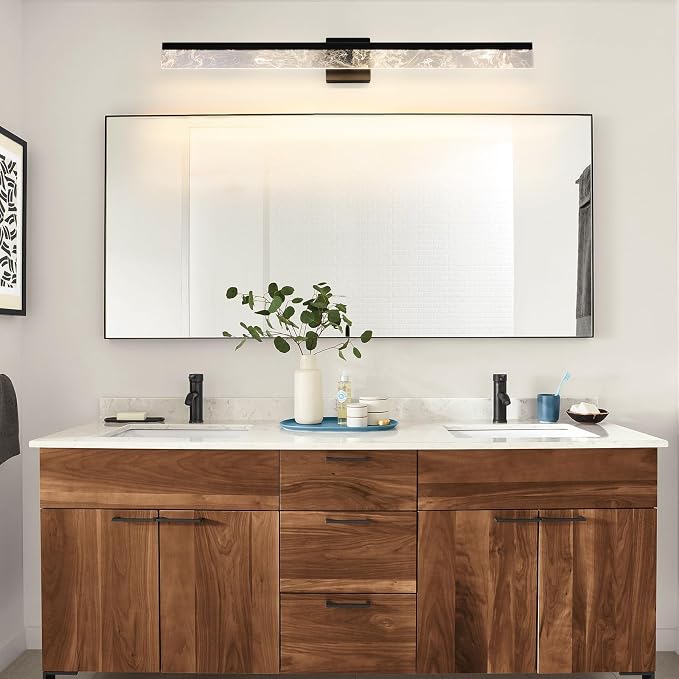 AIJIASI Bathroom Light Fixtures Over Mirror, 39 Inch Bathroom Vanity Light Black LED Vanity Light Bar, 28W Dimmable Modern Bath Vanity Lighting Fixtures Wall Mount 3000K