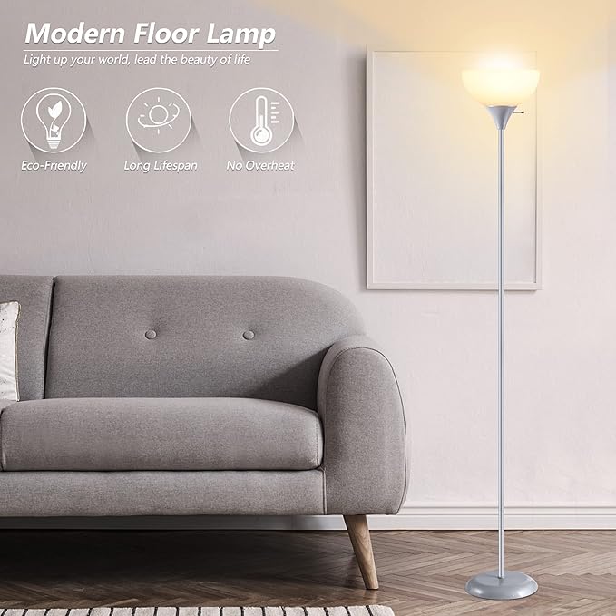Floor Lamp, Standing Lamp, Modern Floor Lamps with Drop-Resistant White Lampshade, E26 Socket, Industrial Floor Lamp for Living Room Bedroom Study Office