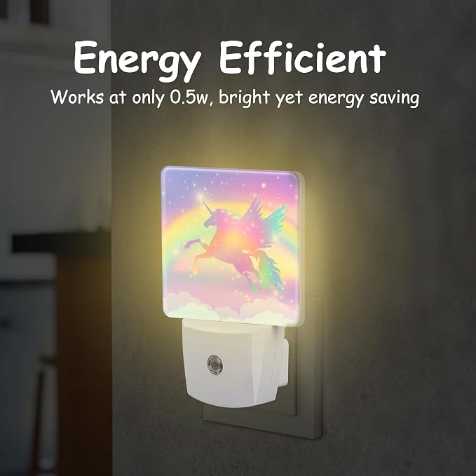 Rainbow with Winged Unicorn Night Light for Kids Girls Boys,Fantasy Stars Clouds LED Night Light Plug into Wall with Dusk to Dawn Sensor for Room Decor,Hallway,Kitchen,Bathroom,Nursery,Stairs