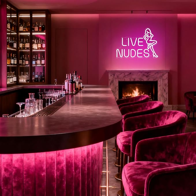 Lady Neon Sign Dimmable Pink LED Lights Bar Club Lounge Man Cave Wall Art | USB Powered Neon Sign with Vintage Lady Design Pink LED Light for Bar Basement Bachelor Club Party Bedroom Shop Wall Decor