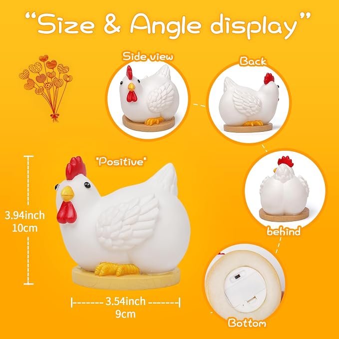 Cute Chicken Egg Night Light for Kids, Battery Powered Resin Lamp, Baby Nursery Nightlight for Kids Room Decor, Funny Chicken Birthday Gift White