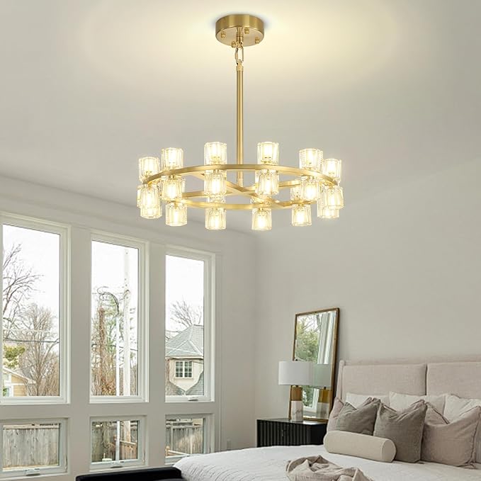 D24 Gold Wagon Wheel Chandeliers Modern 24-Lights Round Chandelier Small Chandeliers for Dining Room,Living Room Vintage Chandelier for Foyer Hallway