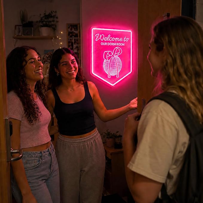 Neon Sign, Dorm Room Neon Signs for Wall Decor LED Signs Neon Light | Welcome to Our Dorm Room Neon Sign for Bedroom, College Dorm Decor, Party, Club, Home Decor, Pink Decor, Gift, USB Powered