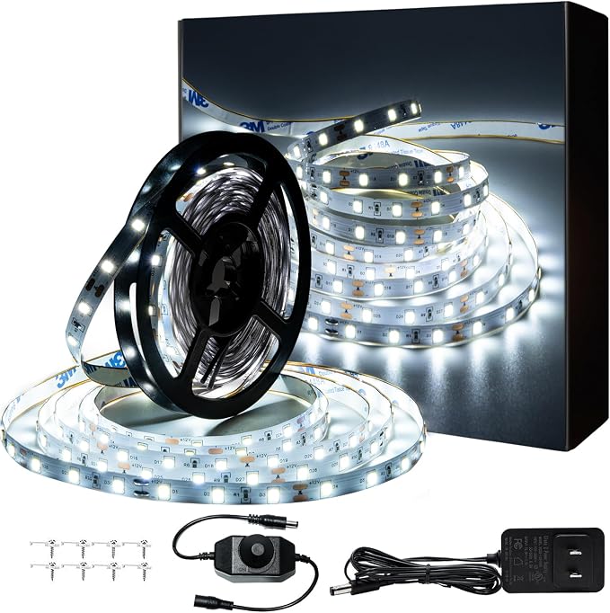 LED Strip Lights White 65.6ft Dimmable 6000K Bright White Strip Lighting, 12V 20M 1200 LEDs 2835 Flexible led Light for Kitchen, Under Cabinet, Bedroom, Wardrobe.