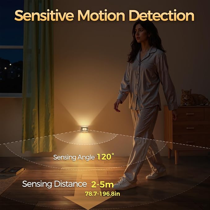 Motion Sensor Night Light Indoor, Rechargeable Night Lights | Magnetic Stick-On Stair Lights 3000K Warm White, Battery Operated lights for Hallway,Kitchen,Closet,Bedroom
