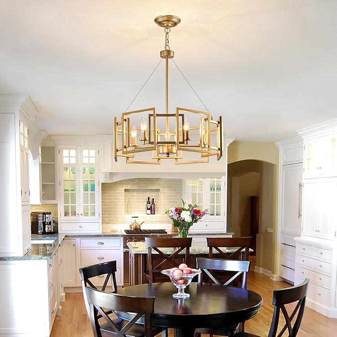 ZGLAOJT Modern Chandelier Gold Geometric Pendant Lighting Fixture 5-Light Metal Farmhouse Chandelier for Dining Room Living Room entryway Kitchen Bedroom Island