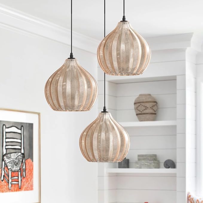 Modern 3 Lights Glass Pendant Light Amber Striped Glass Globe Cluster Chandelier Lighting Fixtures Matte Black Adjustable Kitchen Island Hanging Pendant Lighting Nordic Multi Lights Pendant Lamp