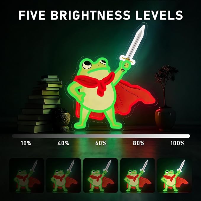 Frog Neon Sign, Frog with Sword LED Neon Lights Signs for Game Room Decor | UV-Printed Frog Warrior Art with Adjustable Brightness for Man Cave,Game Rooms,Bedrooms,Bar,and Frog Lover Gifts-USB Powered