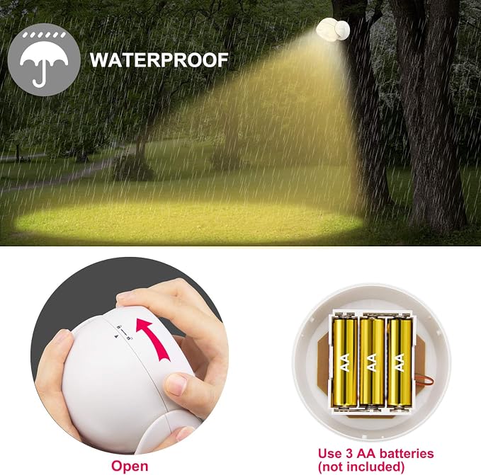 HONWELL Battery Operated Motion Sensor Light Outdoor Wireless Waterproof Spotlight Motion Detector Security Light, Light Sensor Auto On Off for Porch Stair Hallway Garage Wall Shed House Door (1Piece)
