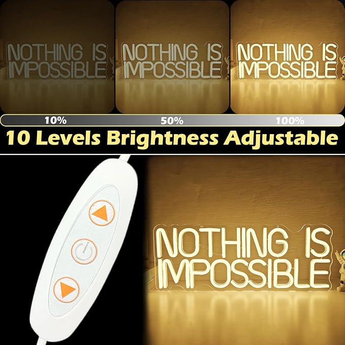 Nothing Is Impossible Neon Sign Classroom Neon Light for School Office Gym LED Neon Lights Motivational LED Wall Art for Classroom Inspirational Light Up Club Sign School Birthday Christmas Gift