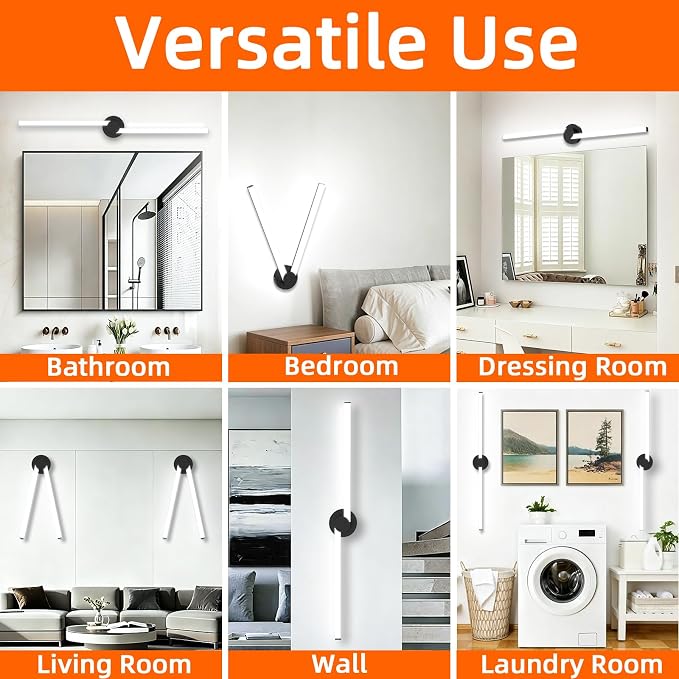 Bathroom Lighting Fixtures Over Mirror: 40 Inch Rotatable Bathroom Vanity Light ETL Listed - Modern Black Vanity Lighting Fixtures 5700K Cool White 3700LM 45W IP44 - LED Vanity Light Dimmable(1 Pack)