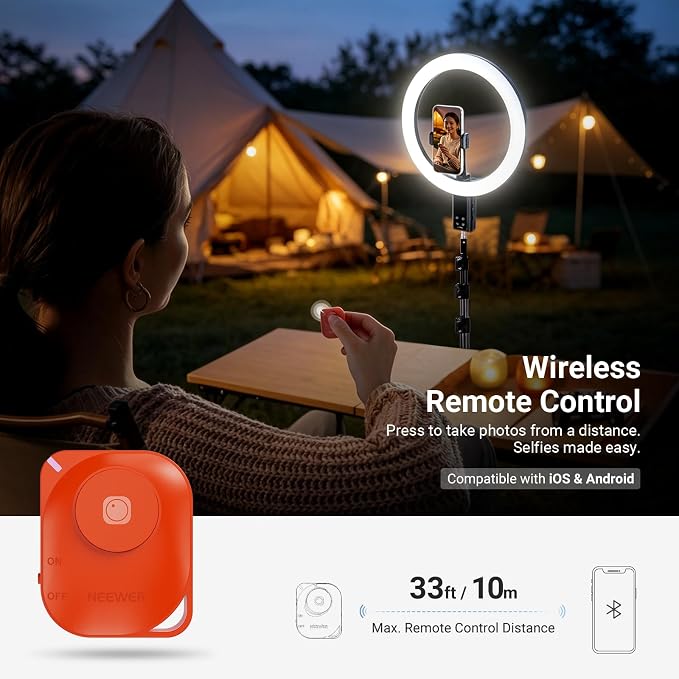 NEEWER 12" Selfie Ring Light with App Control/Remote/Tripod Stand, 3200mAh LED Bi Color CRI95 2900K-7000K Ringlight Circle Lighting Compatible with iPhone Vlog Makeup Studio Video Recording, RB12B