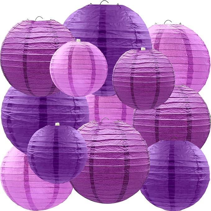 Purple Paper Lanterns 12Pcs Hanging Round Paper Lanterns Decorative for Graduation Baby Shower Wedding Birthday Family Parties ﻿