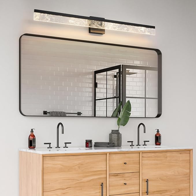 AIJIASI Bathroom Light Fixtures Over Mirror, 39 Inch Bathroom Vanity Light Black LED Vanity Light Bar, 28W Dimmable Modern Bath Vanity Lighting Fixtures Wall Mount 3000K