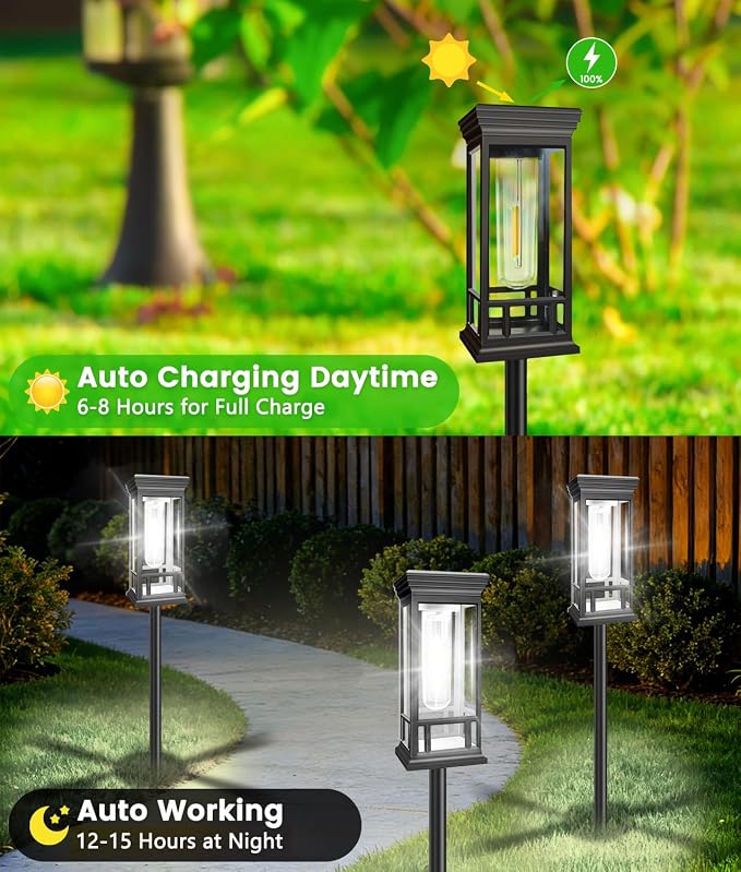 4 Pack Bright Solar Garden Lights, Solar Pathway Lights Outdoor Waterproof | Auto On/Off, Solar Lights Outdoor for Yard, Sun-Powered Landscape Lights for Path Walkway Lawn Driveway Patio Decor