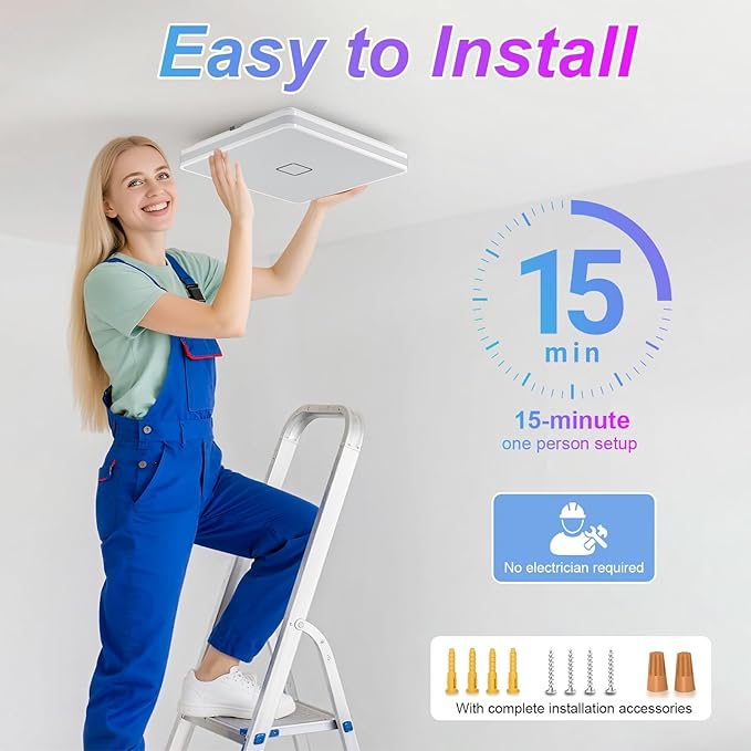 Airand 12.8 Inch Smart Ceiling Light, Dimmable LED Ceiling Light 3000K-5000K CCT with App Control, 24W 2050LM Square led Flush Mount Ceiling Lights for Living Room Bedroom