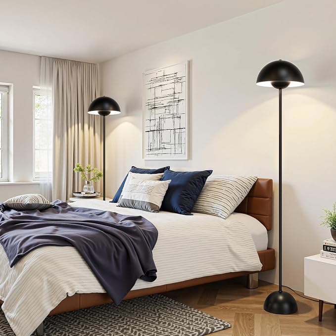 Coucrek Floor Lamp, 66'' Industrial Black Lamp for Living Room | Tall Lamp with Unique Reflecting Shade, Mid Century Modern Ambient Lighting for Bedroom Corner