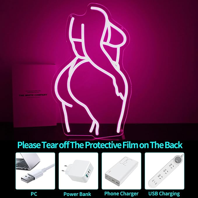 Neon Sign - HSJNJKFU Lady Neon Signs for Wall Decor Beer Bar Light Signs for Man Cave Decor Pink Women LED Neon Sign for Room Birthday Party USB Powered