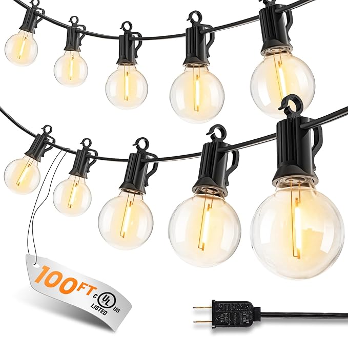 Outdoor String Patio Lights, 100FT 100 LED Patio Lights Waterproof, Connectable Shatterproof Hanging Outside String Light for Backyard, Porch, Deck, Balcony, Garden, House Decor, 2200K