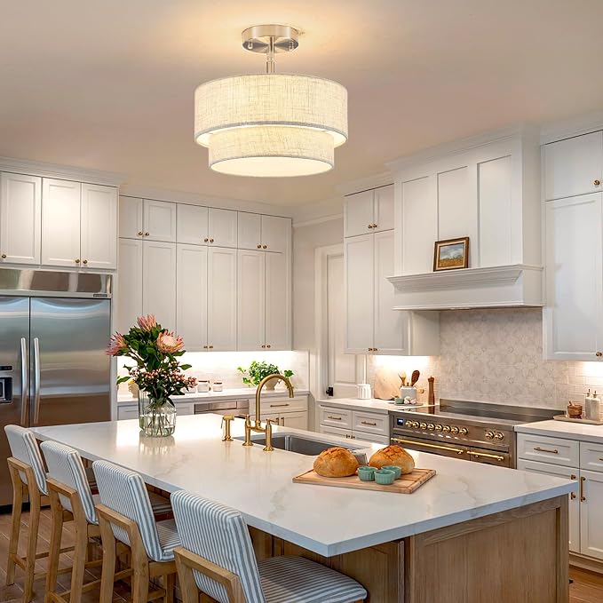 Semi Flush Mount Ceiling Light - 12.6in Diameter, Fits Flat & Sloped Ceilings, 3-Light E26, Dimable 3-Color Temp, ETL Listed, Modern Farmhouse Lighting for Entryway, Hallway, Kitchen