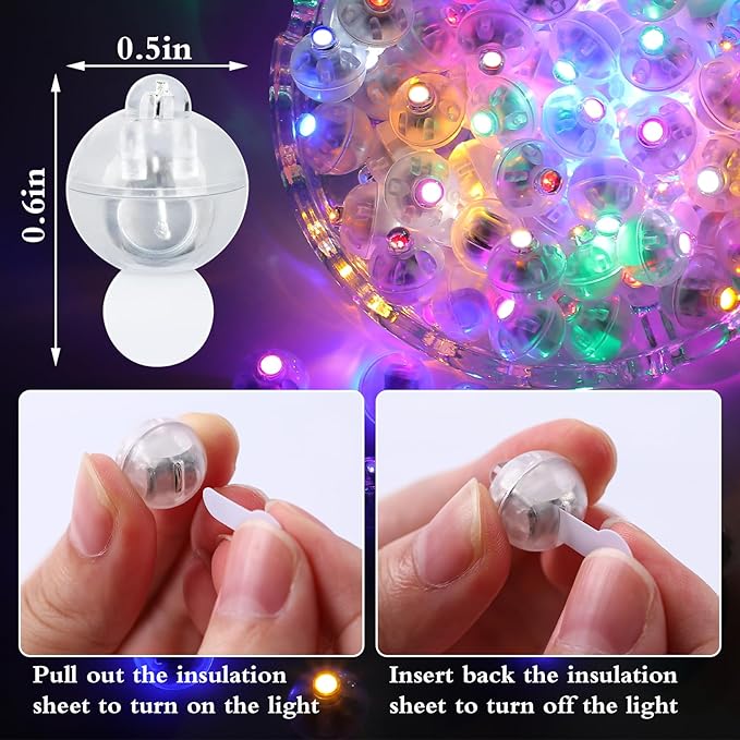 100pcs Balloon Lights,Round LED Ball Lamp for Latex Balloon Paper Lantern Party Wedding Festival Christmas Halloween Decorative，Long Standby Time Waterpro of Mini Light (Multicolor)
