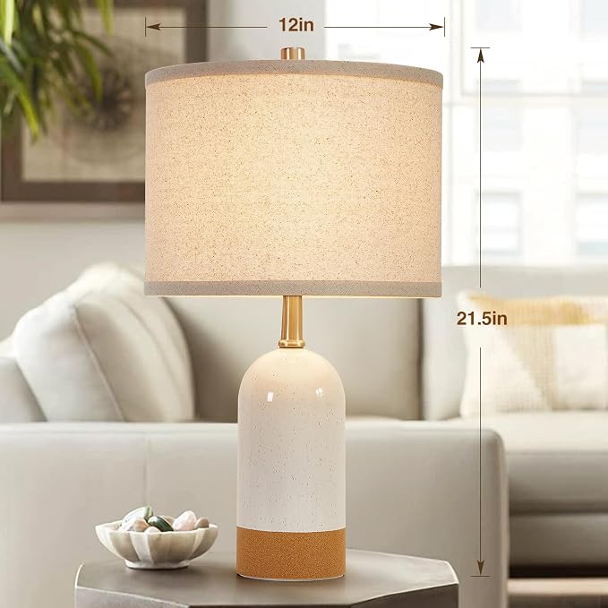 Small Table Lamps Set of 2, Bedside Lamp for Bedroom, 21.5" Nightstand Ceramic Desk Lamp for Kids Room, Living Room, Dorm, Reading, Home Office, Bulbs Included