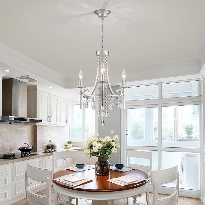Small Crystal Chandelier, Mini Chrome Chandelier Light Fixture Wagon Wheel Crystal Hanging Pendant Light, 3-Light Modern Chandelier for Bedroom Hallway Bar Kitchen Dinning Living Room Foyer Bathroom