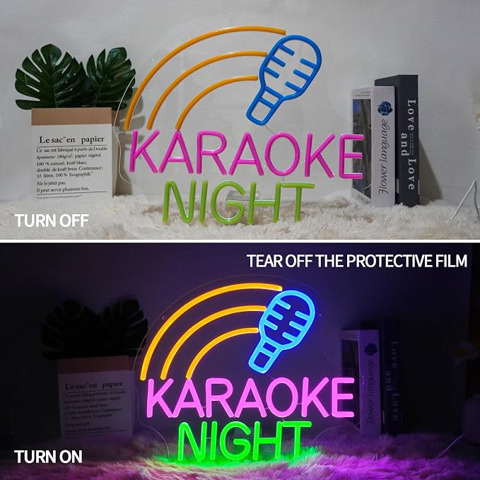 Karaoke Night Neon Sign Dimmable Live On Air Neon Light Sign for Wall Decor Karaoke Bar Led Signs for Business Bedroom Live House Man Cave Pub Studio Party Art Decor 15" x 12.6"
