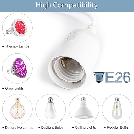 JACKYLED Extension Hanging Lantern Cord Cable 2-Pack 20ft UL 360W with E26 E27 Socket On/Off Button Pendant Lighting