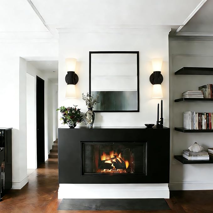 Wall Sconces Set of 2 for Bathroom, Modern Indoor Vanity Light Fixtures 13", Up Down Lighting, Wall Mount Lamp for Living Room Bedroom Hallway Stairway Fireplace Mirror E26 Base 2PC White&Black