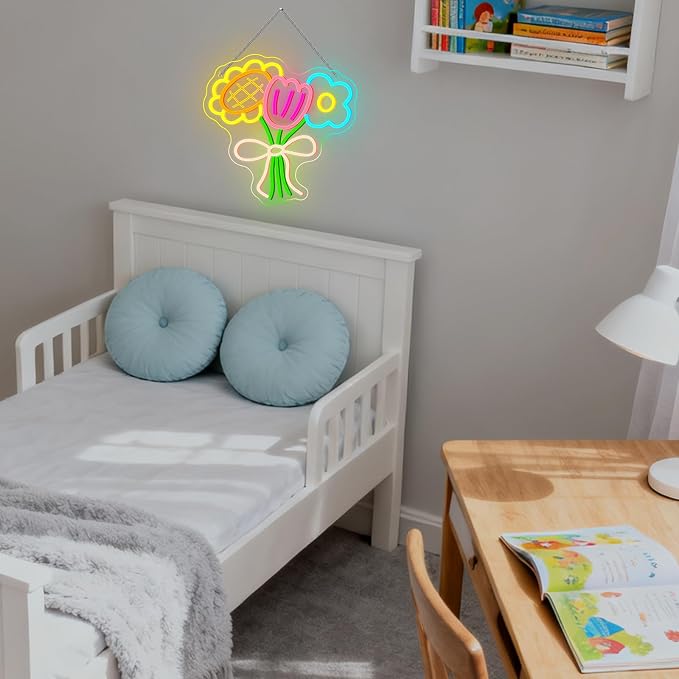 Bouquet LED Neon Sign Colorful Art Flower Light for Home Wall Decoration | 12.59IN*12.59IN,Five level brightness adjustment,USB power,For Bar,Club,Pub,Living room,Bedroom,Restaurant,Beach Bungalow