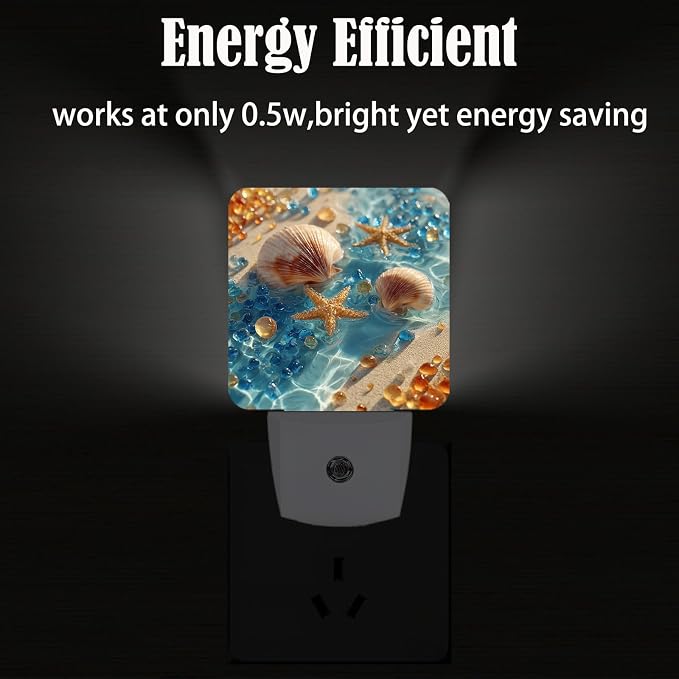 Starfish and Seashell On Beach Night Light,Plug-in Night Lights with Dusk-to-Dawn Sensor for Stairway,Hallway,Bedroom Sleep Friendly Ideal for Women/Girls/Boys Gift,0.5w