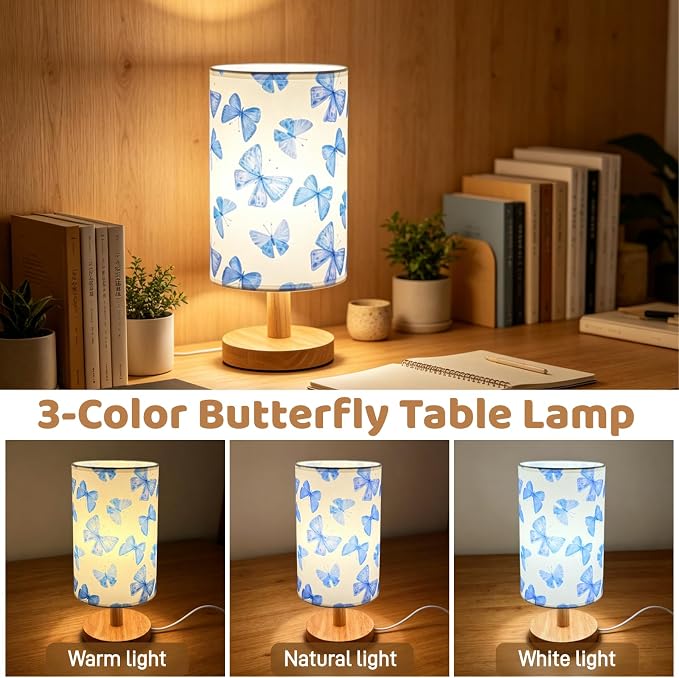 Butterfly Lamp,Butterfly Kids Table Lamp for Bedroom Girls Bedside Lamps 3 Colors Nightstand Night Light with Cartoon Lampshade Desk Lamp for Boys Girls Room Nursery Decor,Butterfly Gifts for Girls
