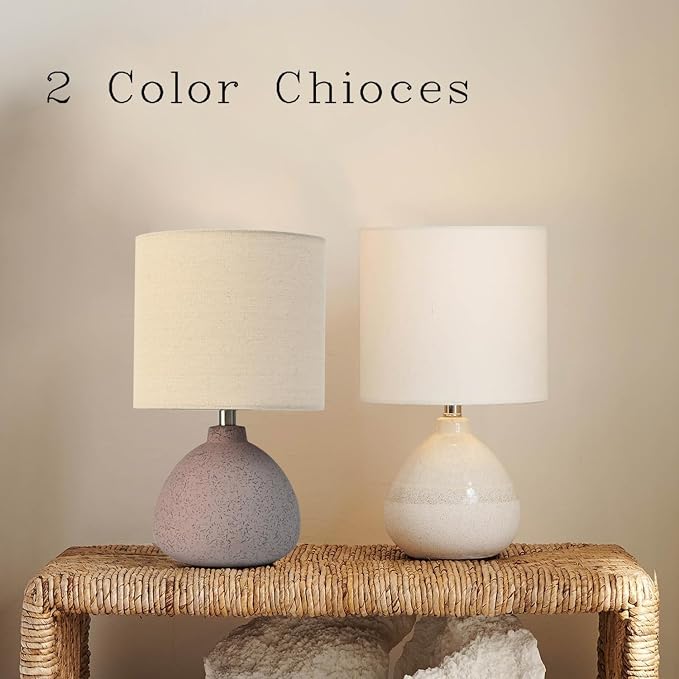 BrightWe Earth Brown Rustic Ceramic Table Lamp Set of 2, Small Table Lamp Farmhouse Rustic Lamp Set Bedside Table Lamps for Bedroom Nightstand Side Table Lamps for Living Room, 13.7IN