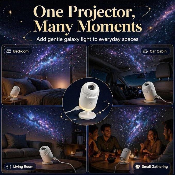 2027 New Hd Smart Dynamic 5D Holographic Night Light Projector, Plug and Play HD Star Projector with 24 Films , 360° Adjustable 2-in-1 Galaxy Projectors Night Light, USB Powered for Bedroom（3 Films）