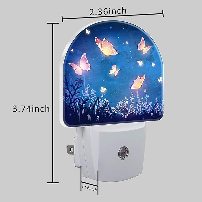 Glowing Butterflies Flying in Garden Night Light Plug into Wall with Dusk to Dawn Sensor Cute Nightlight for Kid Girls Boys Women Men Room Decor, Hallway, Kitchen, Bathroom, Nursery, Stairs