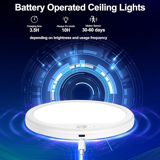 OSIDEN Rechargeable Motion Sensor Ceiling Light with Remote | Wireless Magnetic Stick on Closet Light Battery Operated Ceiling Lights for Shed Hallway Porch Stairs Garage Pantry