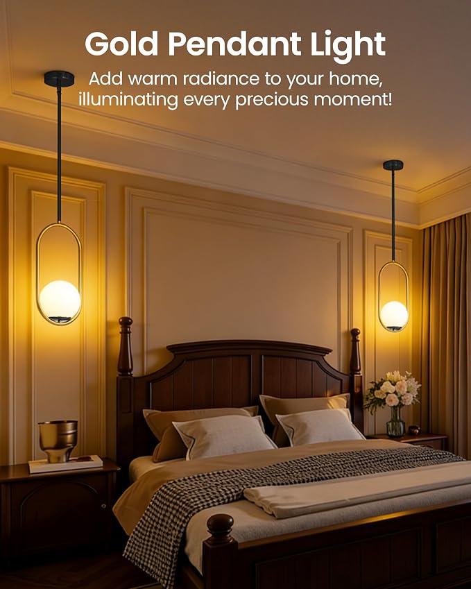 Yunnix 3 Pack Pendant Lights Kitchen Island, Pendant Light Fixtures, Modern Black and Gold Globe Glass Pendant Lighting, Mid Century Chandelier One Light for Bathroom Bedroom