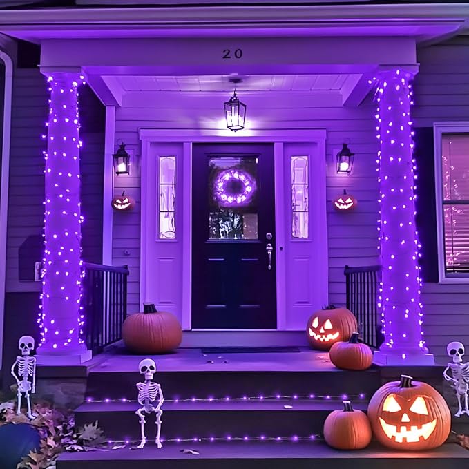 JMEXSUSS 200 LED Purple Fairy Lights Plug in | 8 Modes Purple Halloween Lights indoor with Wheel, 66 ft Remote Control Christmas Lights for Halloween Christmas Party