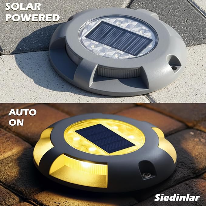 SIEDiNLAR Solar Deck Lights Driveway Dock LED Light Solar Powered Outdoor Waterproof Road Markers for Pathway Step Stair Garden Ground Sidewalk Yard 12 Pack (Warm White)