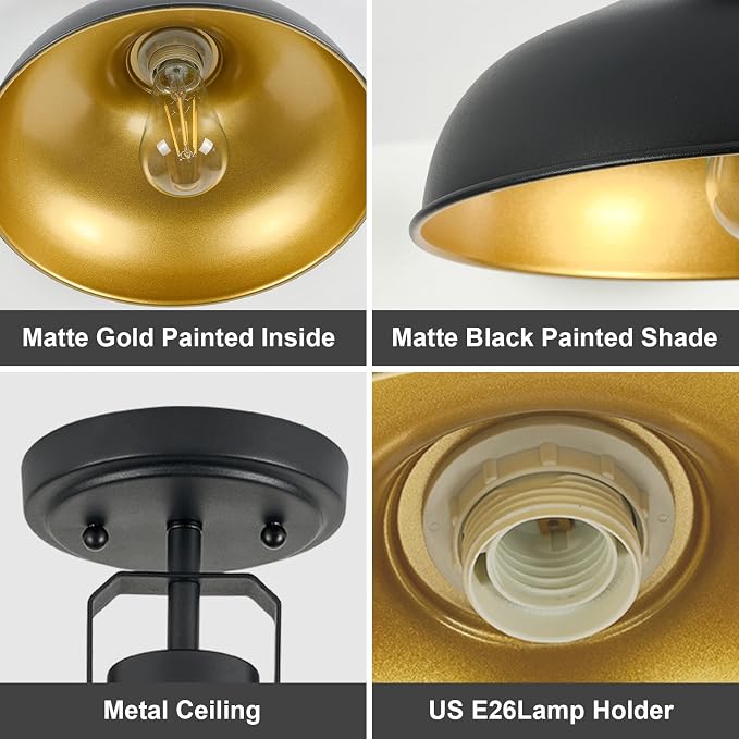 Metal Semi Flush Mount Light Fixture 11.4 inch Ceiling Light Black | ETL Certificate,Hallway Light Fixtures for Kitchen,Hall,Bedroom,Bathroom,Entryway 2 pack