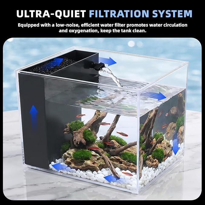 1Gal (3.7L) Small Aquarium Kit with Water Filter Pump and LED Light | Ideal for small fish