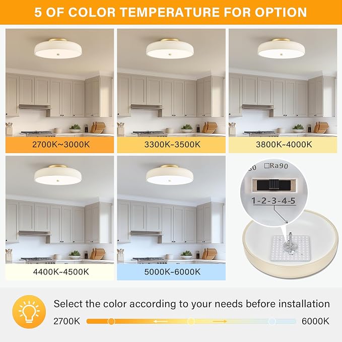 Dimmable LED Ceiling Light Fixture, Cream White, 5CCT, 15.7 Inch | Modern Mid-Century Semi Flush Mount Ceiling Light, Bedroom Close to Ceiling Lamp for Living Room, Kitchen