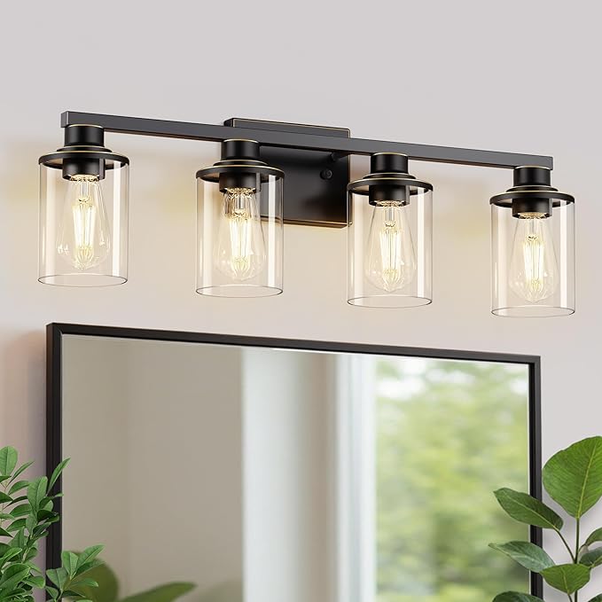 L LOHAS LED 4 Light Bathroom Light Fixtures, Black Vanity Lights for Bathroom, Vanity Lights for Mirror Bedroom Hallway